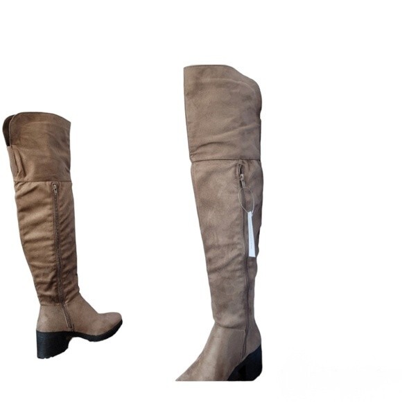 New York & Company Womens Ove the Knee High Boots Chunky Heels Size 6 Tan NWT - Picture 1 of 6